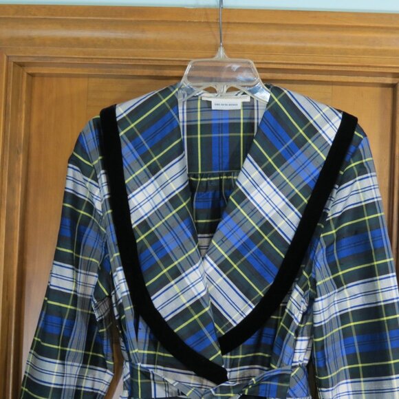 VTG Eileen West Couture Queen Anne's Lace Silk Velvet Trim Plaid Robe Size Large - Picture 3 of 10